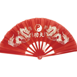 Red Tai Chi Hand Fan – Kung Fu Dragon & Yin Yang