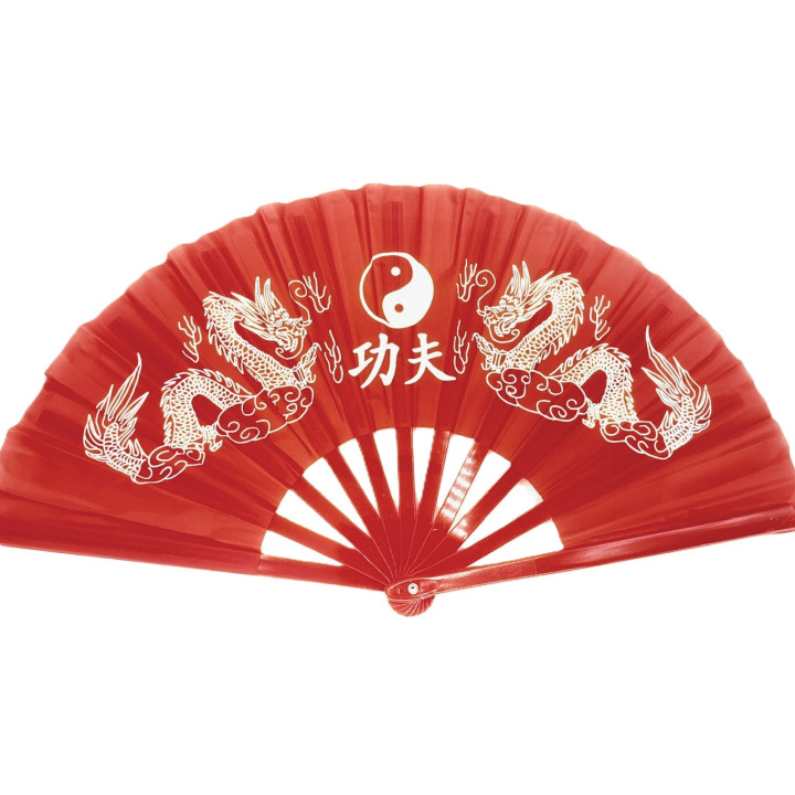 Red Tai Chi Hand Fan – Kung Fu Dragon & Yin Yang