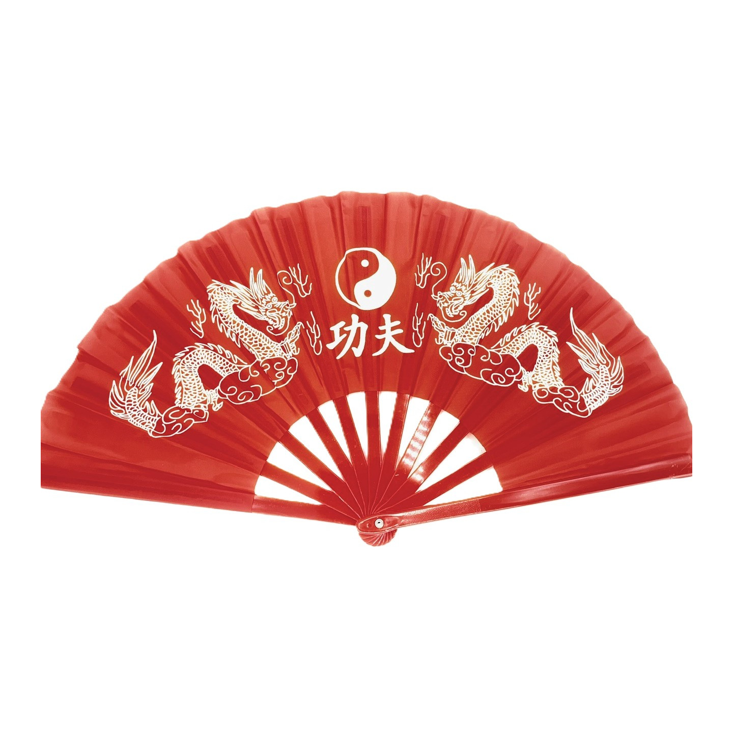 Red Tai Chi Hand Fan – Kung Fu Dragon & Yin Yang