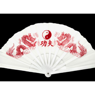 White Tai Chi Hand Fan – Kung Fu Dragon & Yin Yang