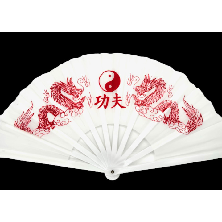 White Tai Chi Hand Fan – Kung Fu Dragon & Yin Yang