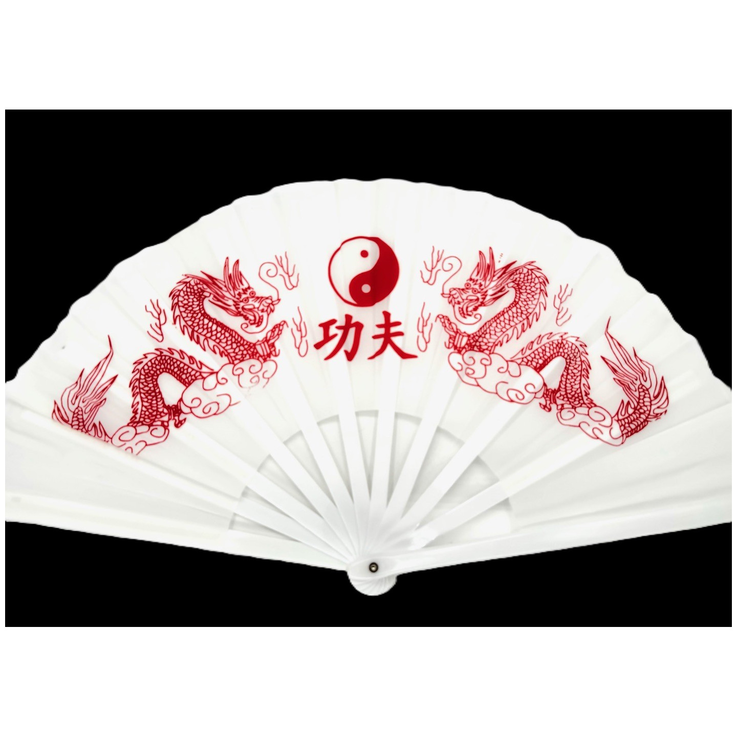 White Tai Chi Hand Fan – Kung Fu Dragon & Yin Yang