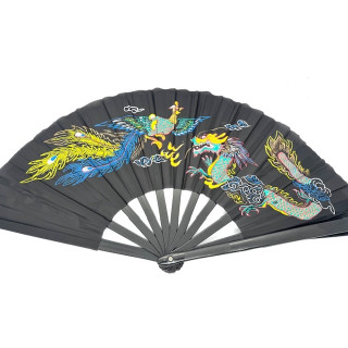 Black Tai Chi Hand Fan – Dragon & Phoenix