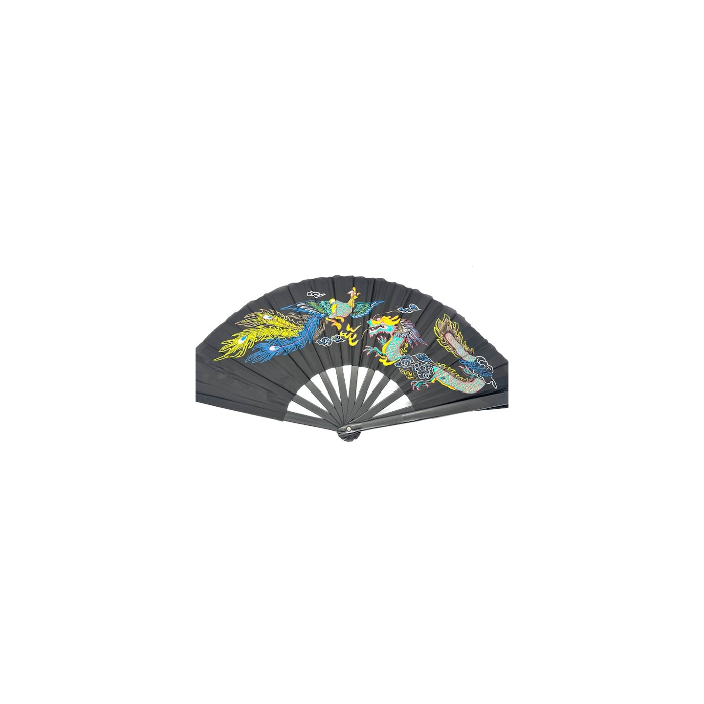Black Tai Chi Hand Fan – Dragon & Phoenix