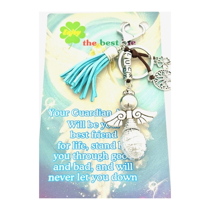 Turquoise "LUCK" Angel Keychain with Tassel