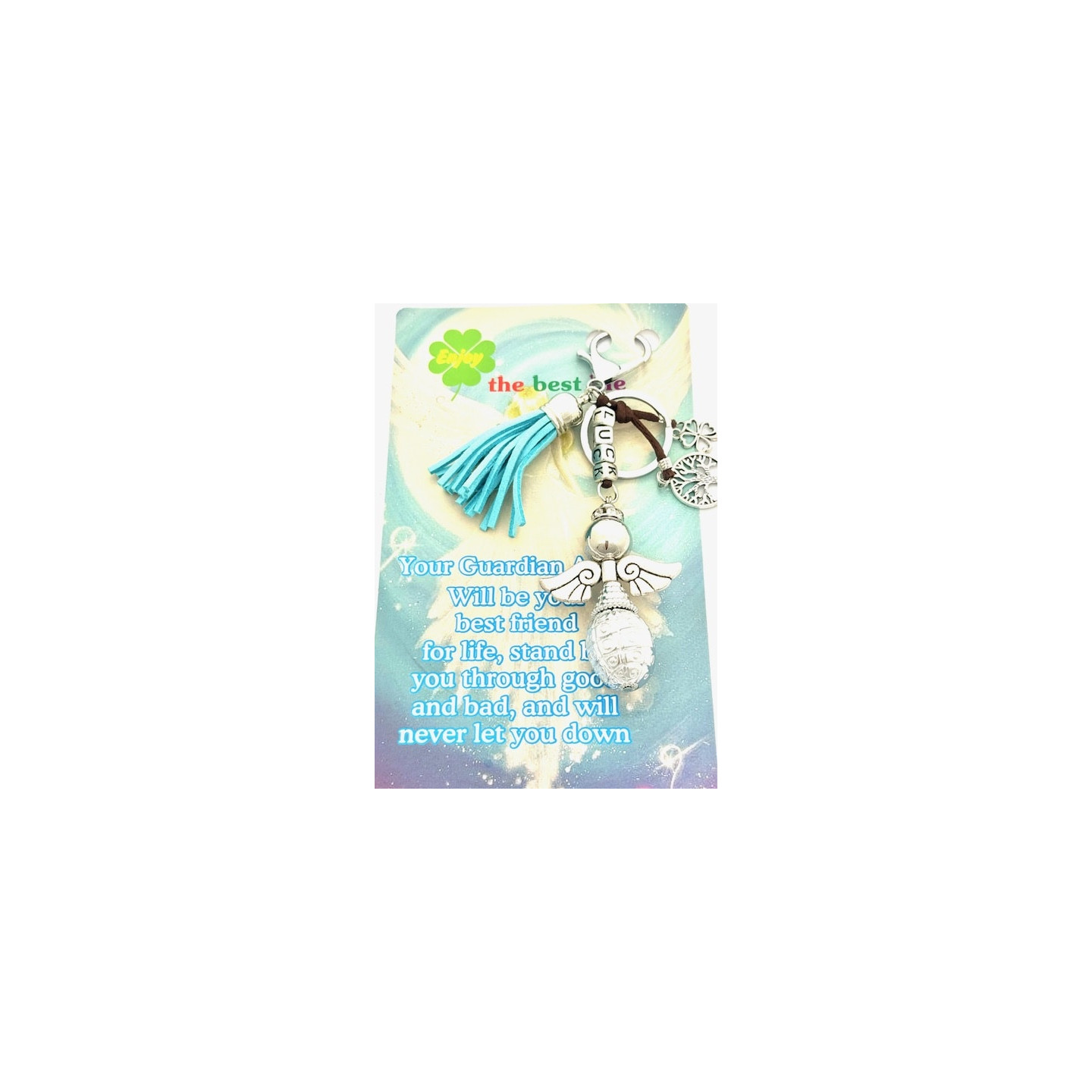 Turquoise "LUCK" Angel Keychain with Tassel