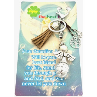 Light Brown "LUCK" Angel Keychain with Tassel