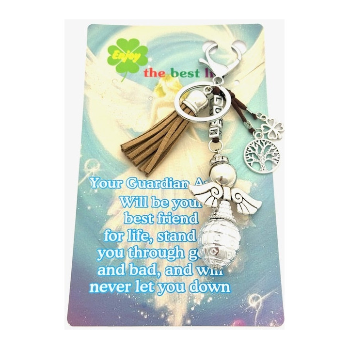 Light Brown "LUCK" Angel Keychain with Tassel