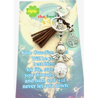 Brown ''LUCK'' Angel Keychain with Tassel