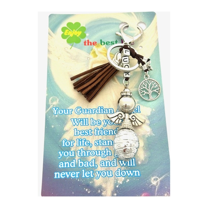 Brown ''LUCK'' Angel Keychain with Tassel