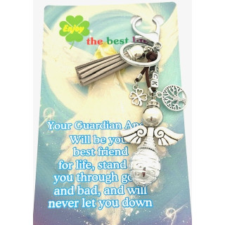 Gray "LUCK" Angel Keychain with Tassel