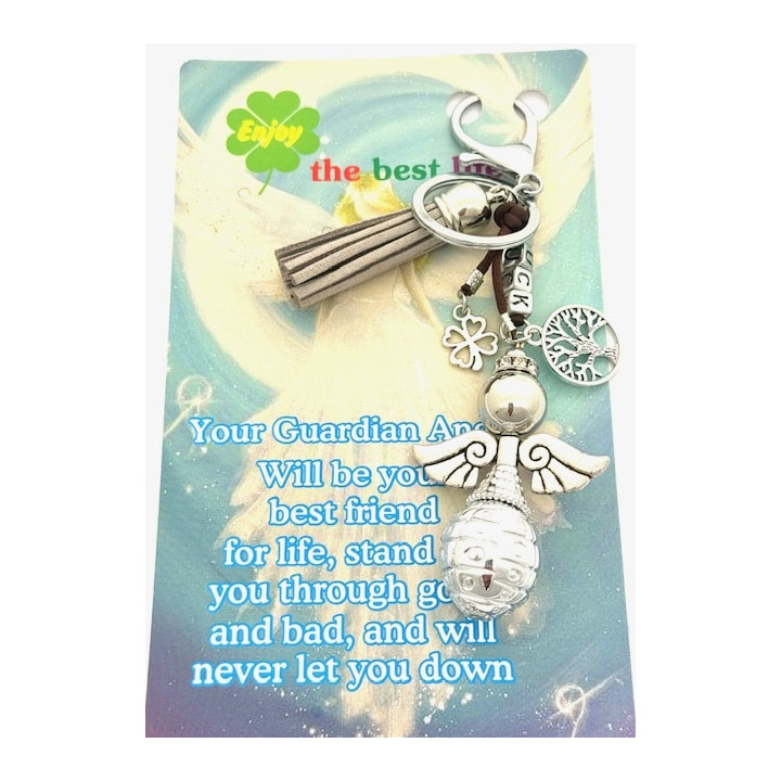 Gray "LUCK" Angel Keychain with Tassel