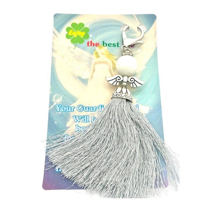 Gray Guardian Angel Tassel Keychain
