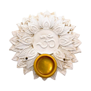 White Om ॐ Lotus Incense Holder Stick & Cone Burner Set (6 pieces)