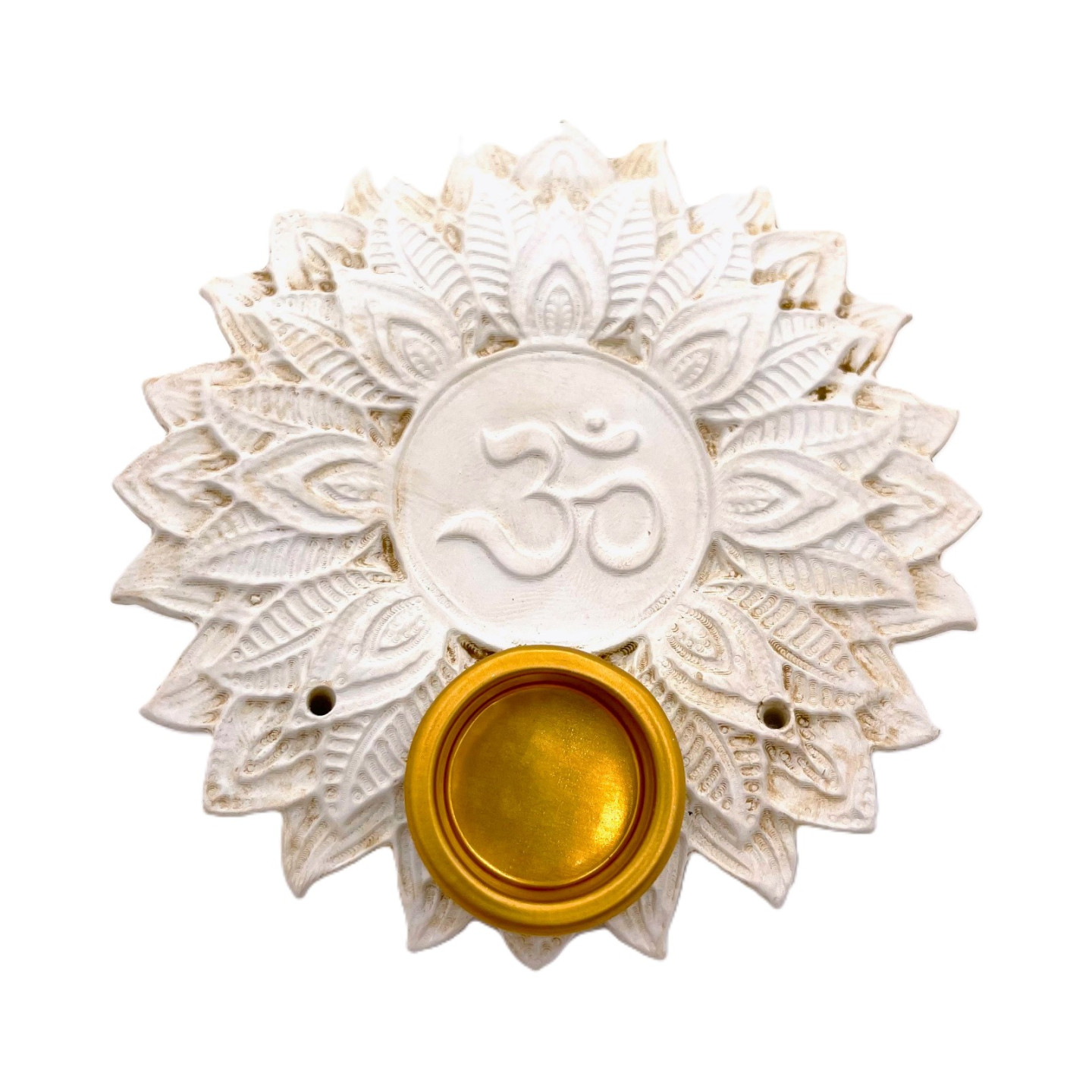 White Om ॐ Lotus Incense Holder Stick & Cone Burner Set (6 pieces)