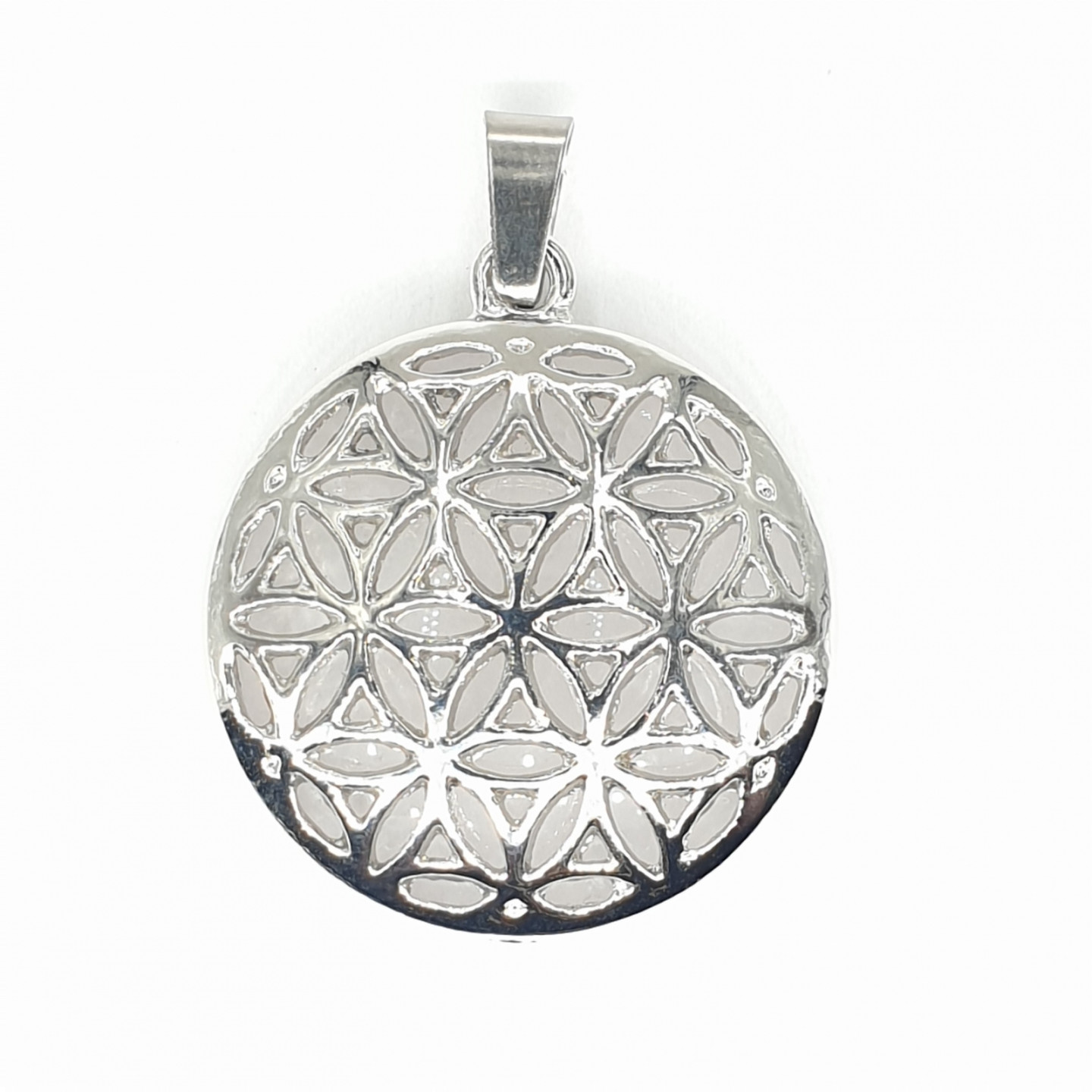 Rock Crystal Gemstone Flower of Life Pendant