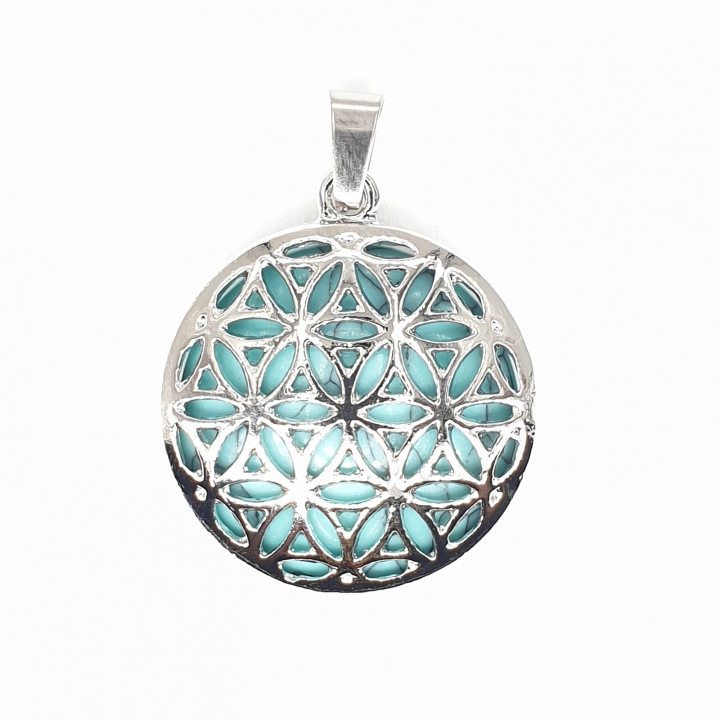 Turquoise Gemstone Flower of Life Pendant