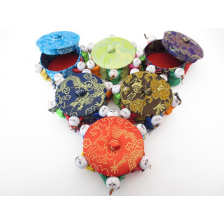Tibetan Brocade Trinket Box with Mini Monk Figures Set (6 pieces)