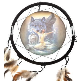 38cm Dreamcatcher Indian woman with Wolf (I)