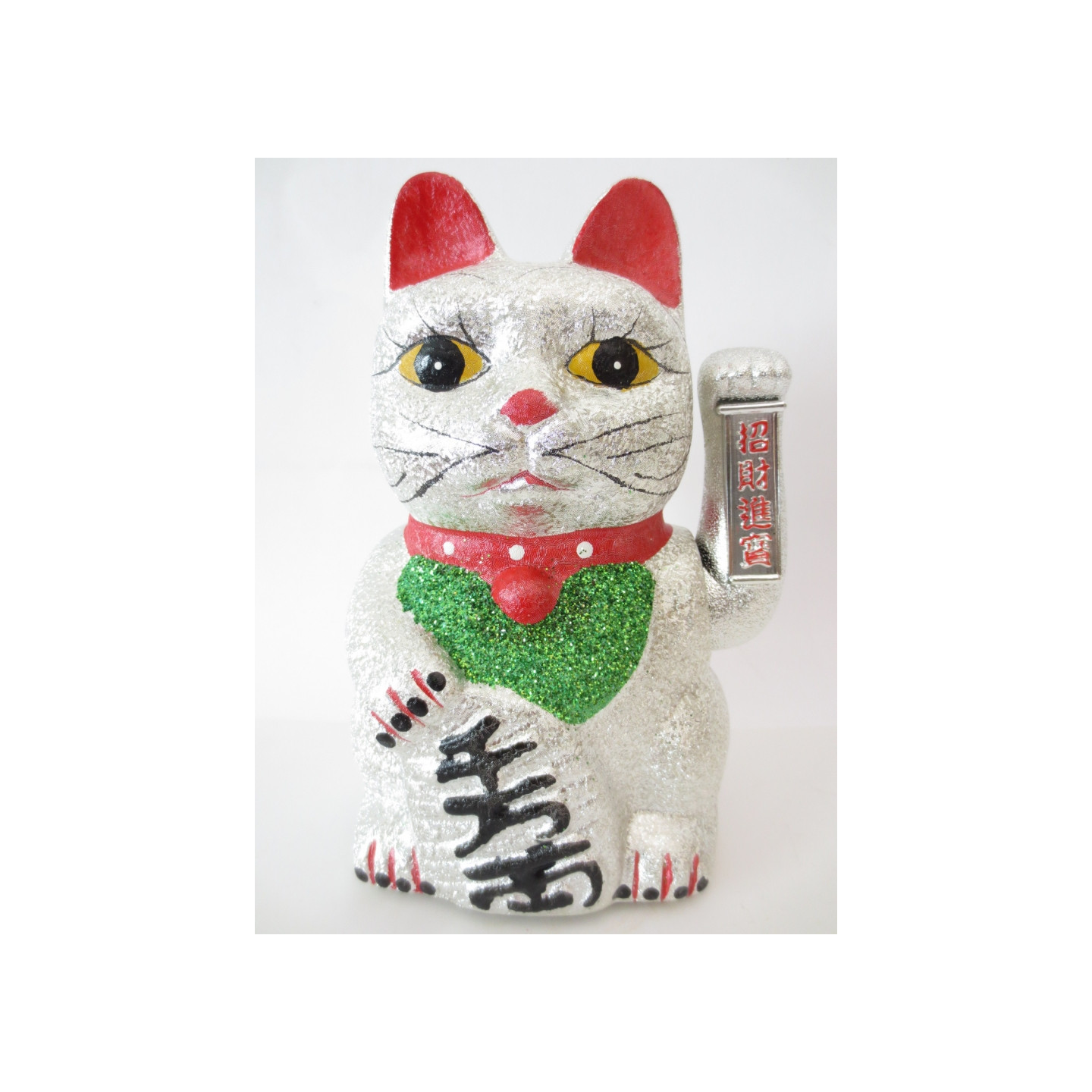 Lucky Glitter Cat Silver with Moveable Arm (Medium)