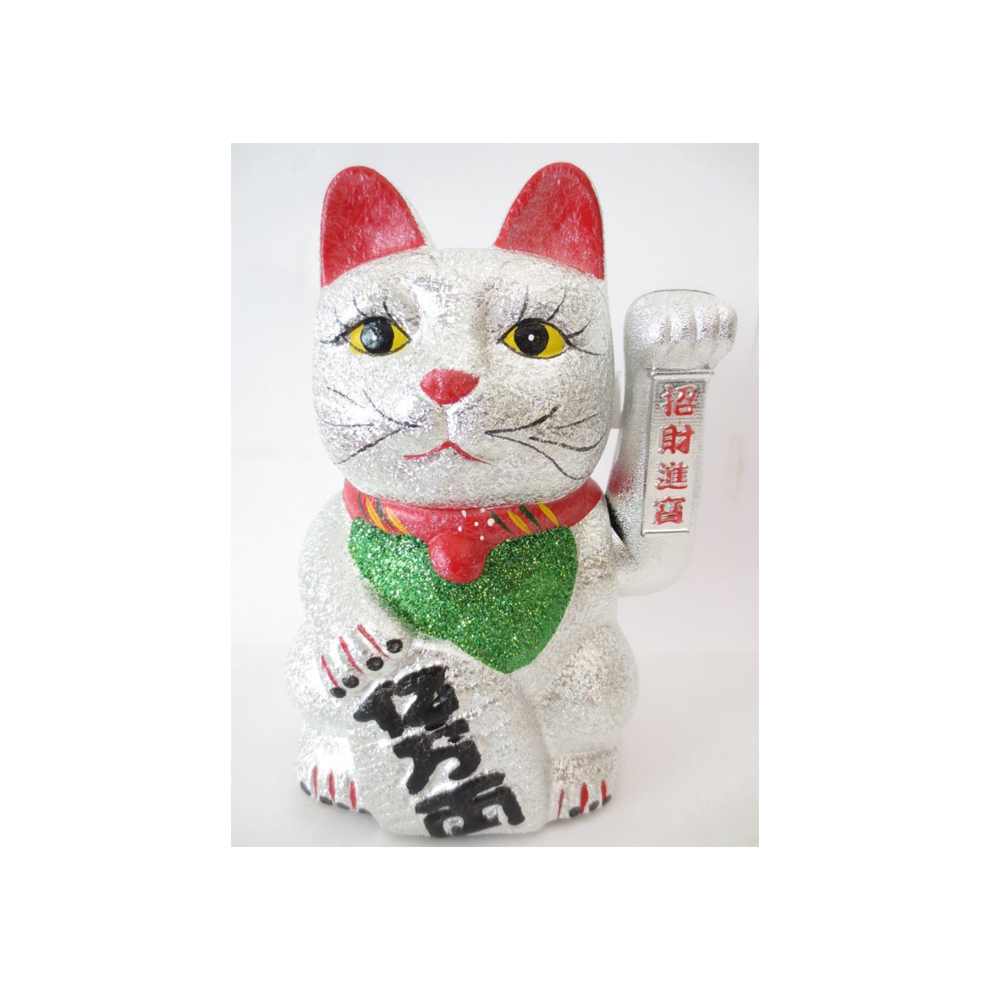 Lucky Glitter Cat Silver with Moveable Arm (Large)