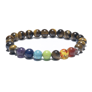 8mm 7 Chakra Bracelet without Box - Tiger Eye