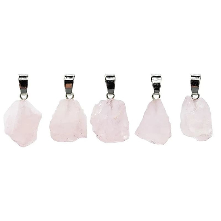 Pendentif quartz rose brut couleur argent | Pieralune
