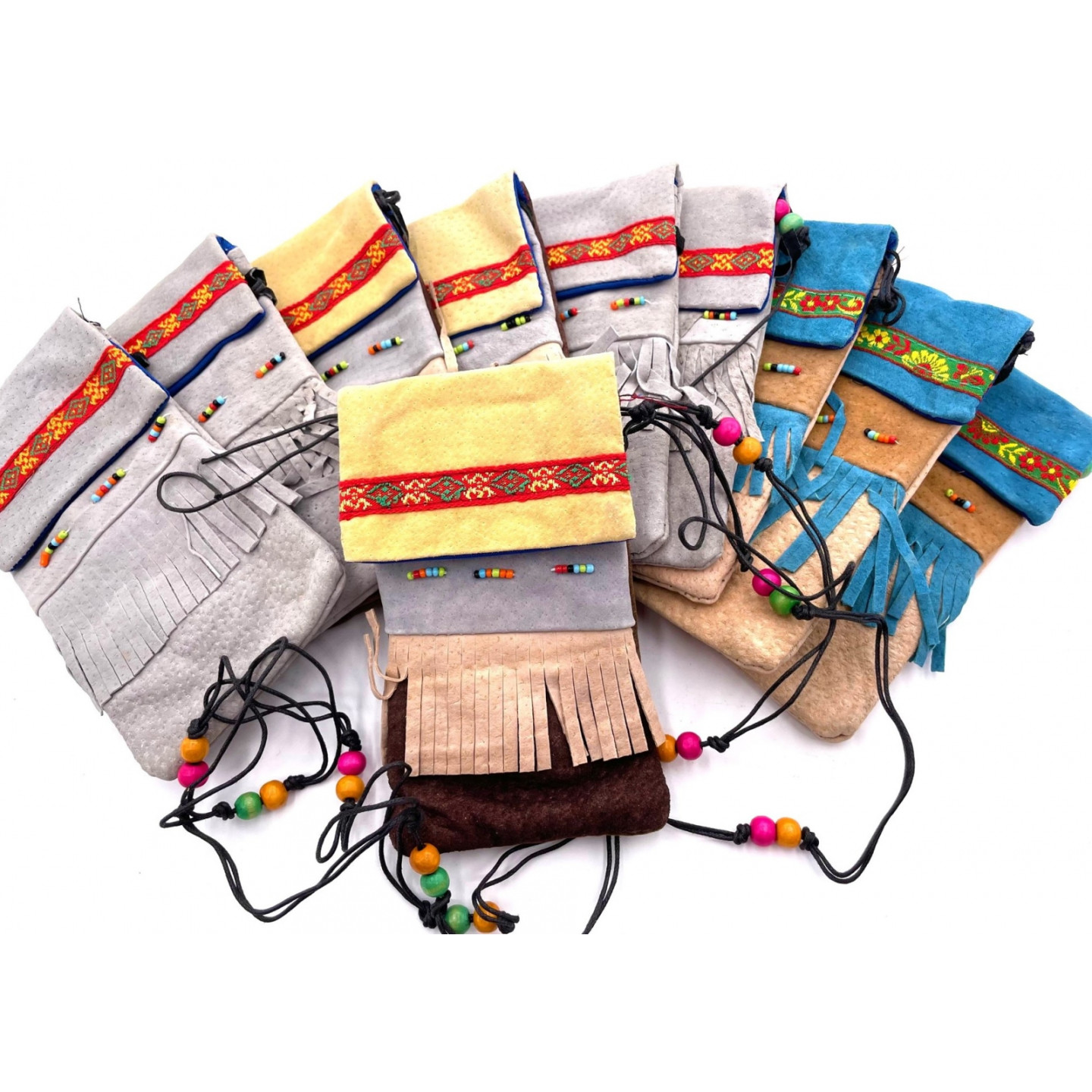 Suede Leather-Style Drawstring Pouch Set (10 pieces)
