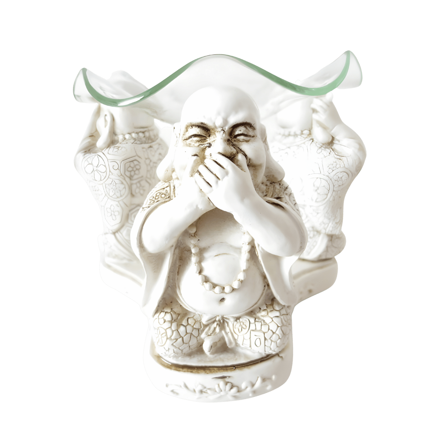 3 happy buddhas 'hear, see, silence' oilburner wit