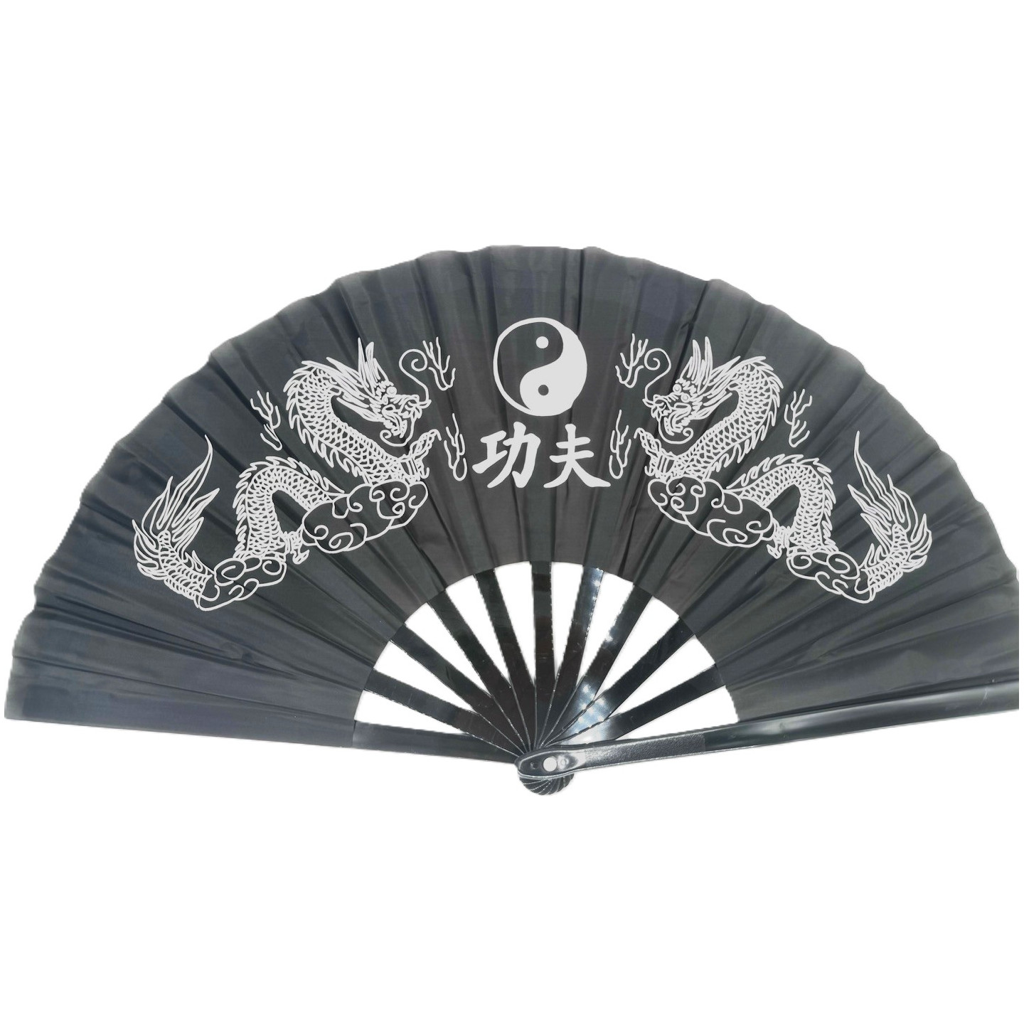 Black Tai Chi Fan – Kung Fu Dragon & Yin Yang