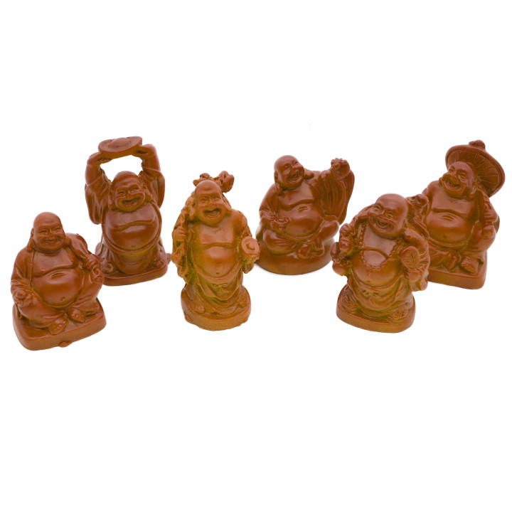 5 cm Brown Laughing Buddha Set (6 pieces)