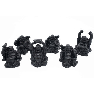8cm Black Sitting Laughing Buddha Set (6 pieces)