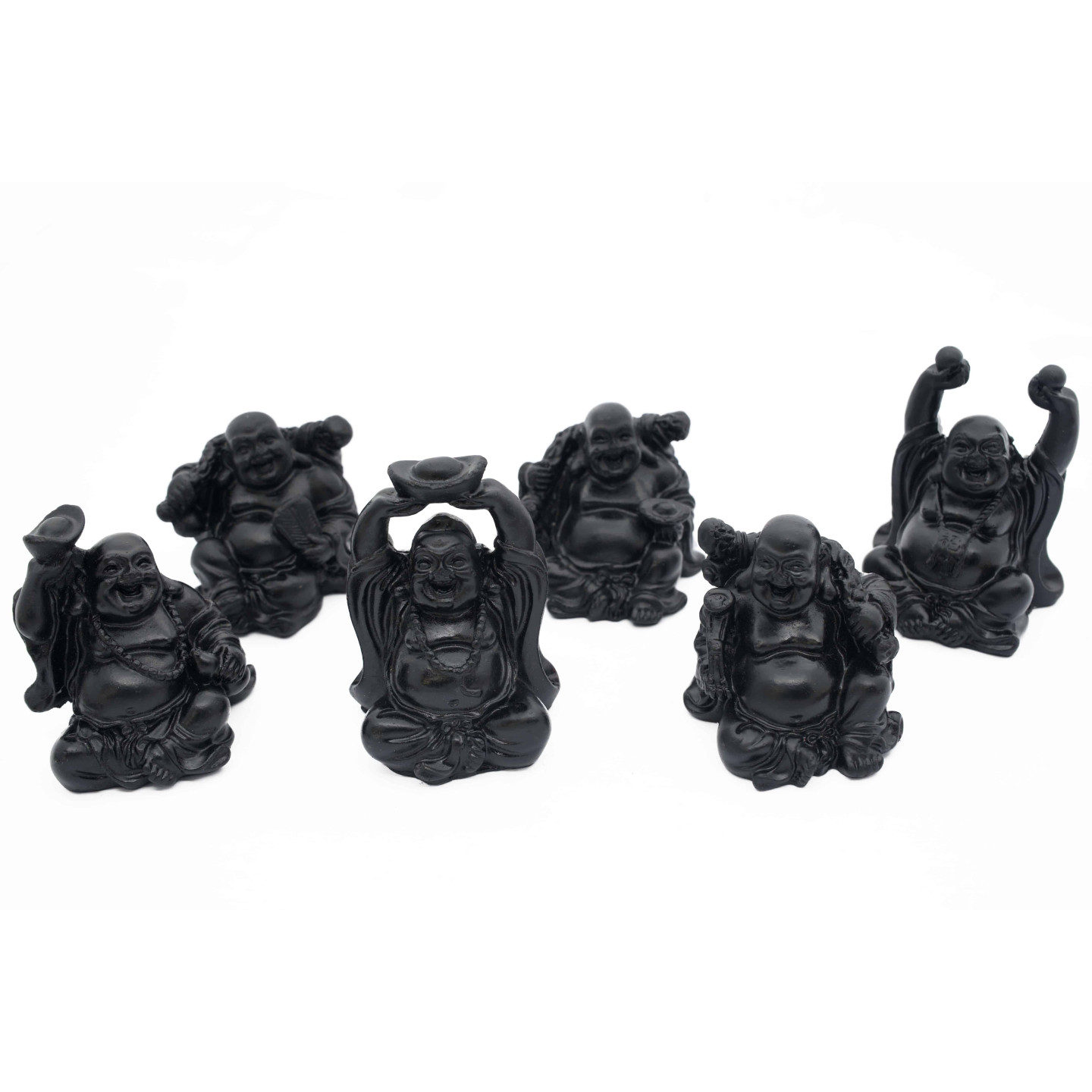 8cm Black Sitting Laughing Buddha Set (6 pieces)