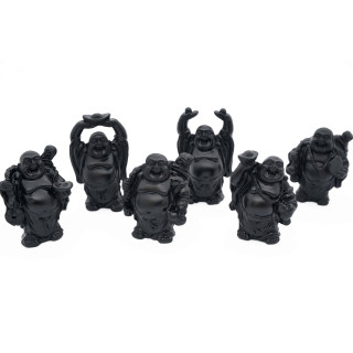 8 cm Black Standing Laughing Buddha Set (6 pieces)
