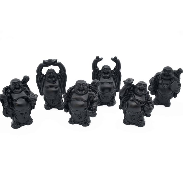 8 cm Black Standing Laughing Buddha Set (6 pieces)