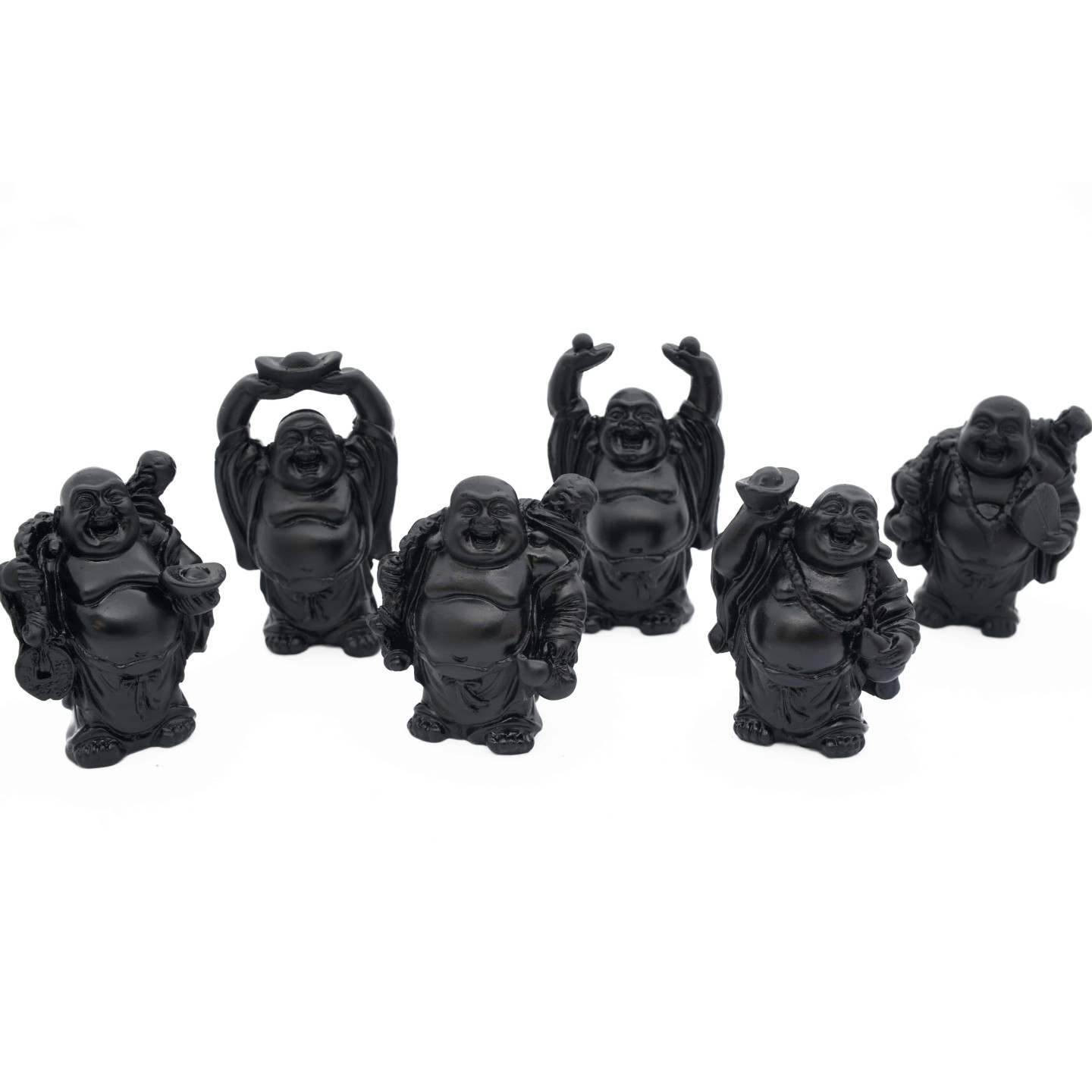 8 cm Black Standing Laughing Buddha Set (6 pieces)