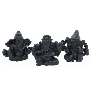 Black Ganesha Statues Set (3 pieces)