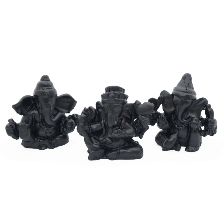 Black Ganesha Statues Set (3 pieces)