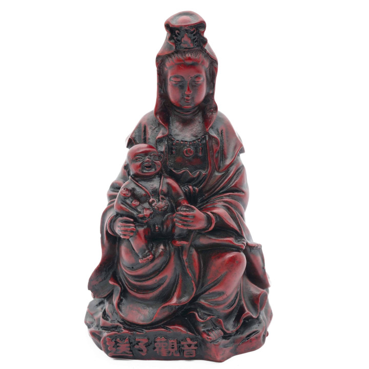 Red Guanyin with Child Statue