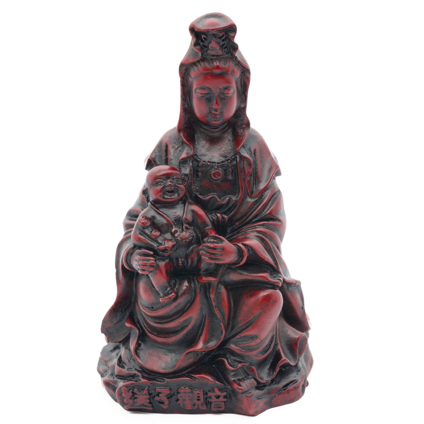 Red Guanyin with Child Statue