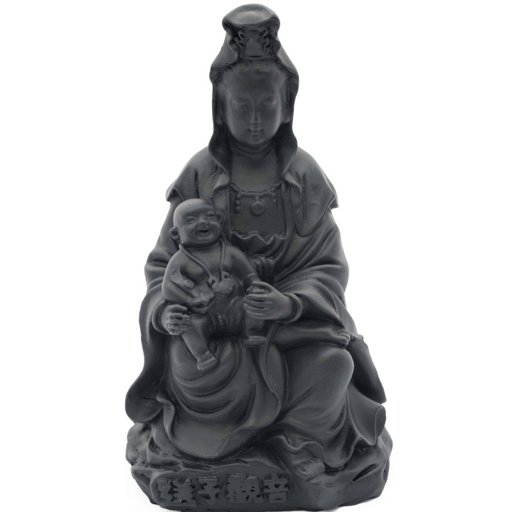 Black Guanyin with Child Statue
