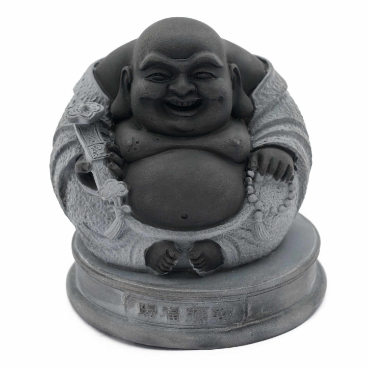 Hematite Laughing Buddha Statue