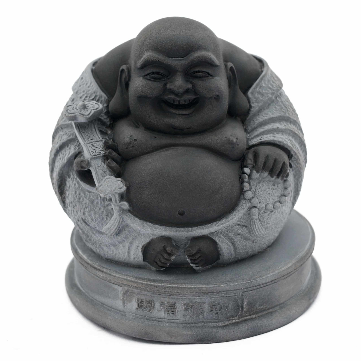 Hematite Laughing Buddha Statue