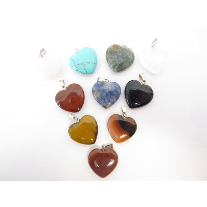 Heart Gemstone Pendant Set (10pc) - Mixed
