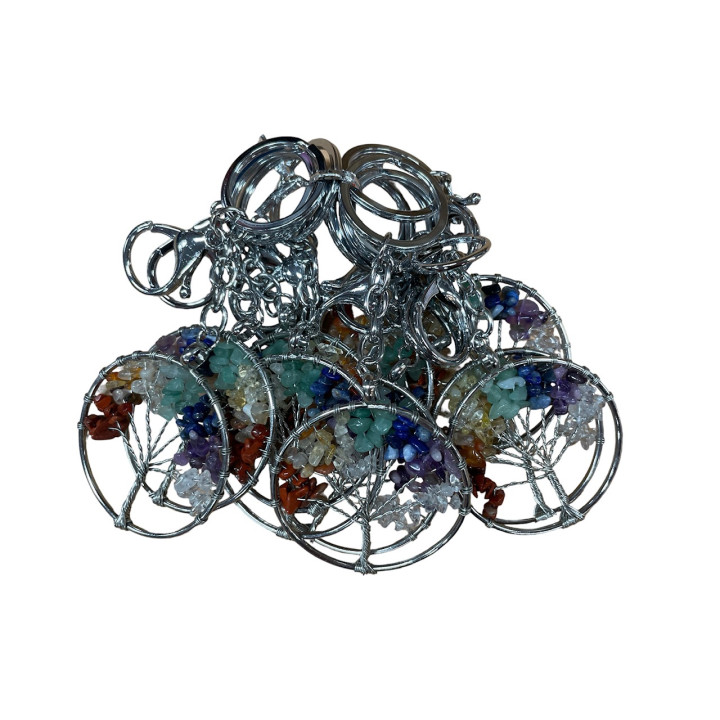 Tree of Life Keychains with Seven Chakra Gemstones