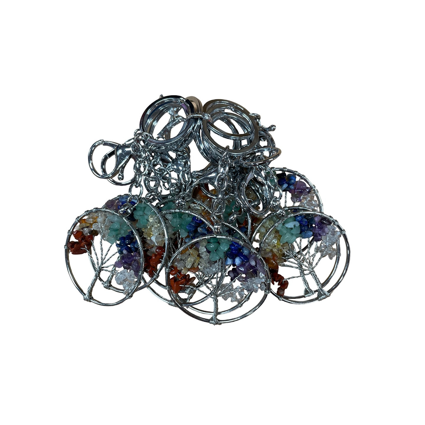 Tree of Life Keychains with Seven Chakra Gemstones