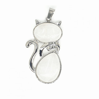 Rock Crystal Gemstone Cat Pendant