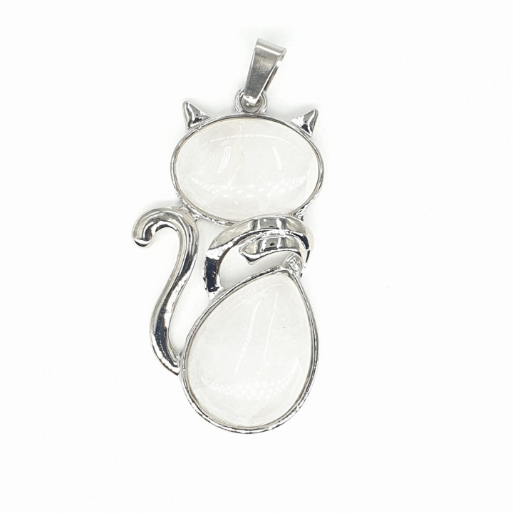 Rock Crystal Gemstone Cat Pendant
