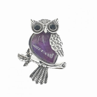 Amethyst Owl Pendant with Gemstone Eyes