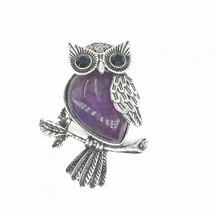 Amethyst Owl Pendant with Gemstone Eyes